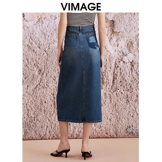 VIMAGE纬漫纪夏季新款高腰包臀开叉显瘦时尚牛仔半身裙V2106730 商品图4