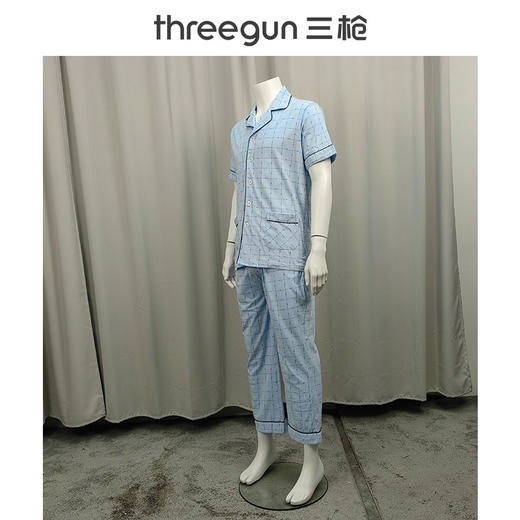 Threegun三枪 舒肤棉翻领开襟短袖长裤男家居套-80781D911 商品图13