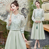 新中式精致薄荷绿绣花，改良旗袍吊带裙套装HR-ZMFS24316 商品缩略图2