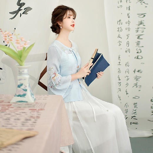 AHM-8810夏季新款中国风复古刺绣改良汉服新中式国风马面裙三件套装 商品图3