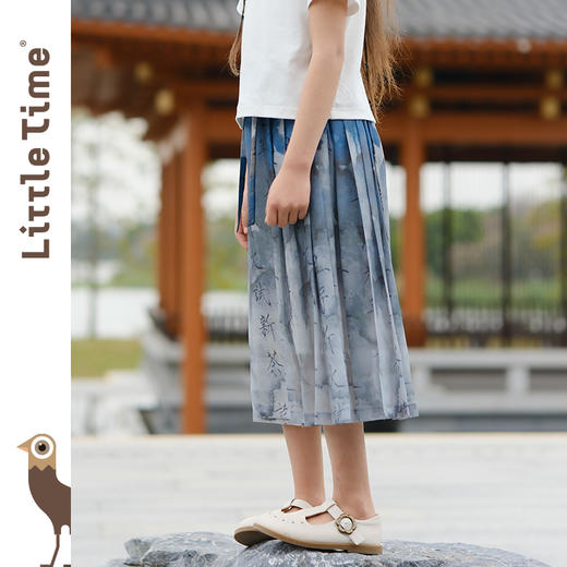 littletime女童新中式水墨字画半身裙夏装新款雪纺轻薄儿童马面裙 商品图1