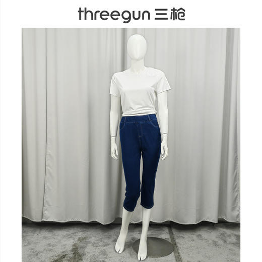 Threegun三枪 水洗牛仔女士直筒七分裤-60881B011 商品图3