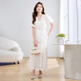 HRFS-29739简洁大方纯色套装夏季上新气质时尚优雅舒适透气两件套裙
