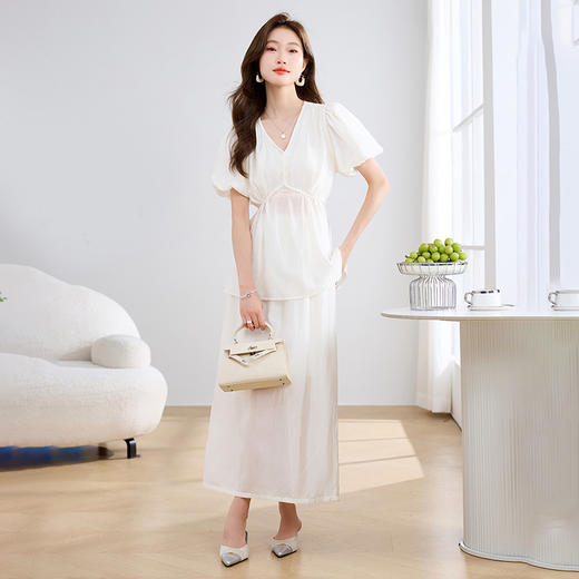 HRFS-29739简洁大方纯色套装夏季上新气质时尚优雅舒适透气两件套裙 商品图0