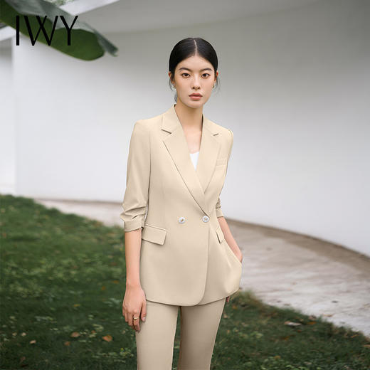 IWY/简约干练卡其色西服外套女春夏教师面试气质西装Ol商务职业装C14234+P34234 商品图1