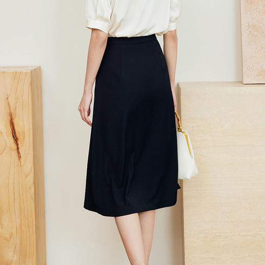 玳莎百褶叠片半裙2024新款通勤夏季垂坠感小个子撞色包边半身裙  EB34304 商品图3