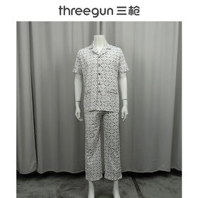 Threegun三枪 舒肤棉翻领开襟短袖长裤男家居套-80781D911