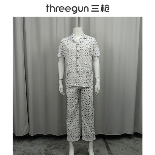 Threegun三枪 舒肤棉翻领开襟短袖长裤男家居套-80781D911 商品图0