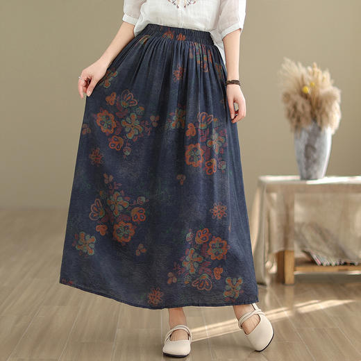 苎麻亚麻半身裙高腰a字裙棉麻长裙7360 商品图1