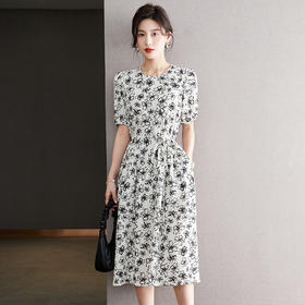 CCJ3418法式碎花雪纺连衣裙夏季女收腰显瘦气质感短袖仙女长裙子