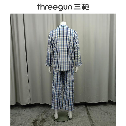 Threegun三枪 丝光棉彩格翻领开襟长袖长裤男家居套-81413D911 商品图8