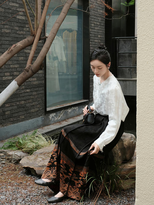 盛唐婧 |真丝香云纱重缎马面裙-黑色 商品图11