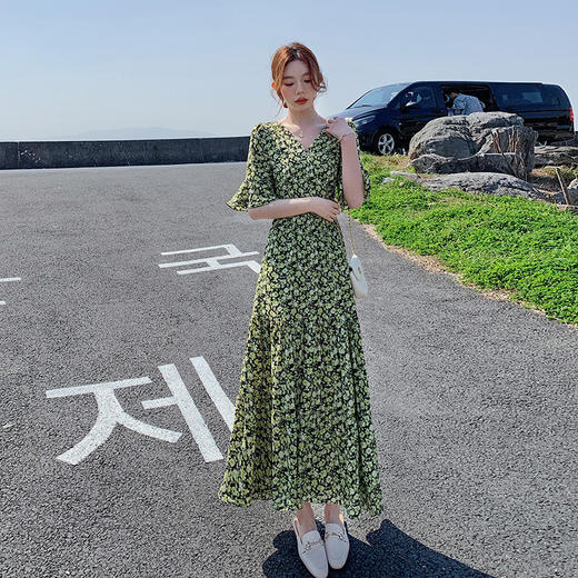 法式高级感碎花雪纺连衣裙女2024新款夏装韩系收腰显瘦a字蛋糕裙_ym 商品图2