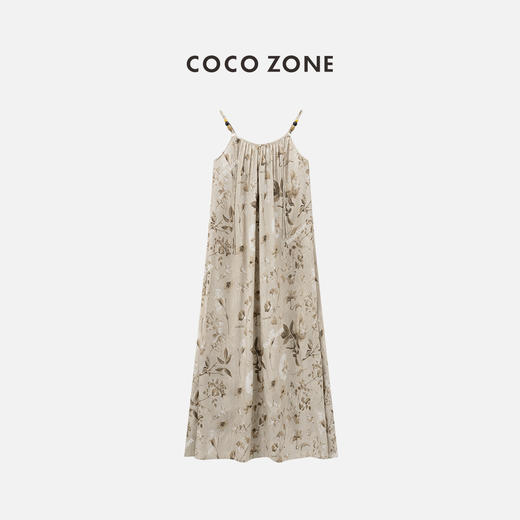 COCO ZONE2024"花卉裙”夏季复古花纹A字吊带连衣裙无袖露肩长裙CC1B0843 商品图0