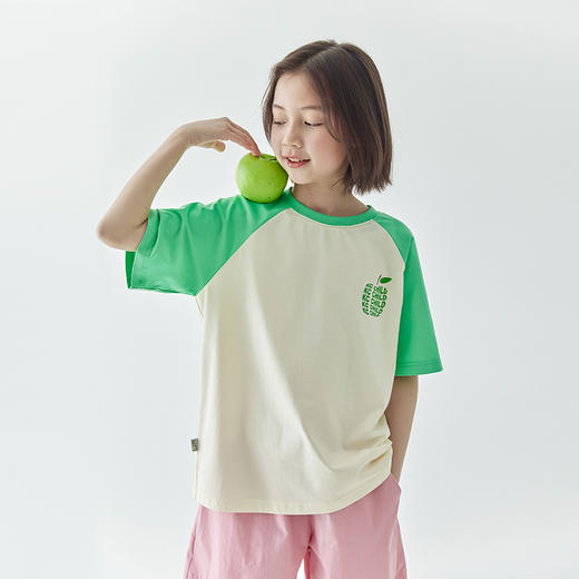 棵初夏季新品女童凉感圆领插肩短袖清新马卡龙色系百搭休闲T恤 商品图3
