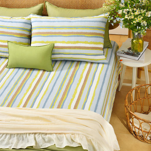 珊瑚条纹床单枕套床单纯棉100全棉防滑夏季双人定制 商品图0