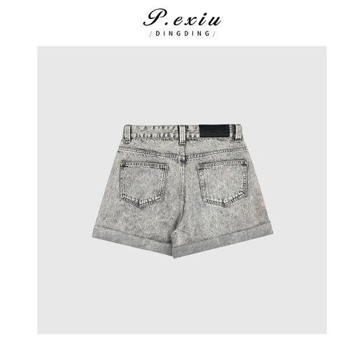 03-3潘依绣丁丁宠粉潘依绣【风吹一夏】重工水洗美式复古卷边牛仔短裤 D6268 商品图2