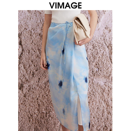 VIMAGE纬漫纪夏季新款时尚浪漫高腰显瘦印花半身裙V2106721 商品图2