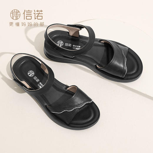 信诺 真皮舒适女鞋 2024新款夏季软底防滑魔术贴中老年妈妈鞋凉鞋L618-13 商品图4