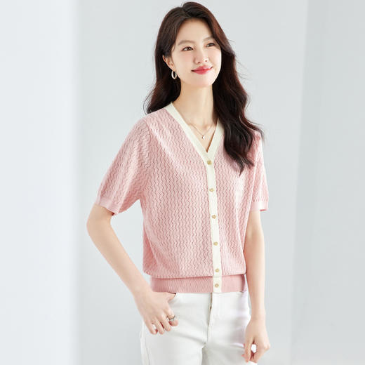 CC16-6920V领冰丝短袖t恤女2024新款年轻妈妈夏装时尚天丝上衣针织衫上衣 商品图0