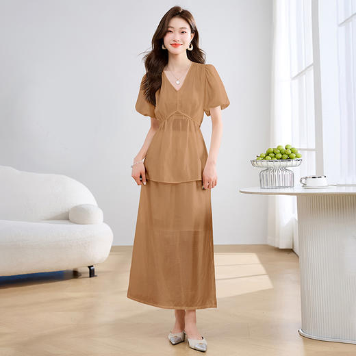 HRFS-29739简洁大方纯色套装夏季上新气质时尚优雅舒适透气两件套裙 商品图1