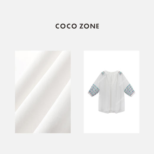 COCO ZONE"蔷薇日记”时尚高级感绣花短袖衬衫宽松显瘦V领套头上衣CC1B1041 商品图2