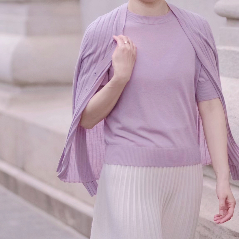 超柔夏季羊绒抽条开衫