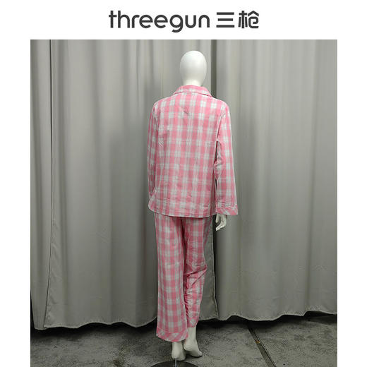 Threegun三枪 纯棉彩格翻领开襟长袖长裤女家居套-81690D911 商品图5
