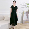 QYM 58B9161 -L收腰时尚雪纺裙V领优雅气质连衣裙 商品缩略图3