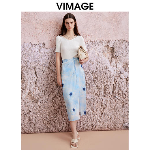 VIMAGE纬漫纪夏季新款时尚浪漫高腰显瘦印花半身裙V2106721 商品图1
