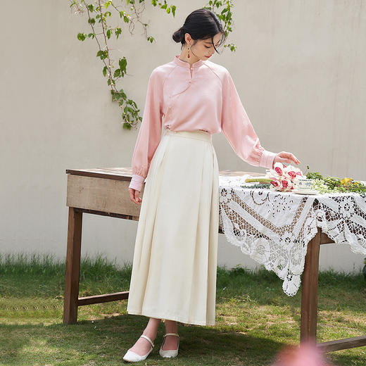 新中式国风小立领缎面提花衬衣女古典清雅气质衬衫V0041108 商品图1