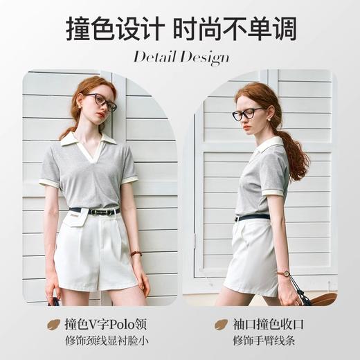 欧芮儿法式复古polo领T恤女春夏2024新款气质撞色翻领短袖上衣 商品图3