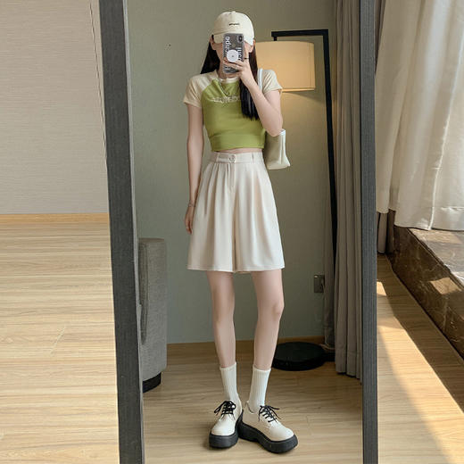 【冰感出行 爽到不行】时尚OL必备！设计感西装短裤，高腰显瘦，阔腿藏肉，秒变大长腿！冰感耐磨面料，百搭双扣，掀起休闲五分裤新风潮！ 商品图14