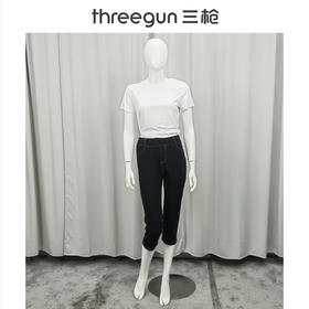 Threegun三枪 水洗牛仔女士直筒七分裤-60881B011