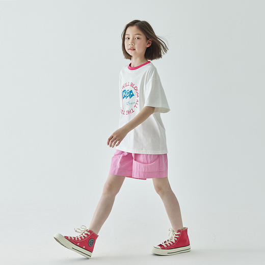 棵初2024夏季新品女童圆领撞色印花T恤百搭全棉柔软短袖上衣 商品图4