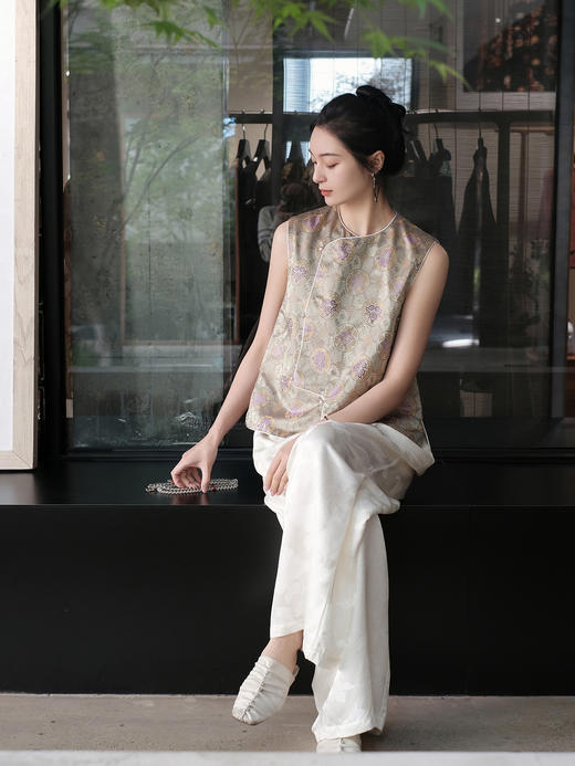 盛唐牡丹 |如意宝相纹重缎宋锦 偏襟马甲 商品图4