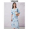 VIMAGE纬漫纪夏季新款时尚V领挂脖修身显瘦印花连衣裙V2107750 商品缩略图1