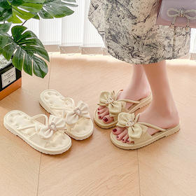 西遇法式小凉拖鞋女新款夏季水钻蝴蝶结配裙子鞋平底外穿拖鞋D1546941