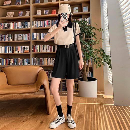 【冰感出行 爽到不行】时尚OL必备！设计感西装短裤，高腰显瘦，阔腿藏肉，秒变大长腿！冰感耐磨面料，百搭双扣，掀起休闲五分裤新风潮！ 商品图12
