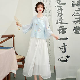 AHM-8810夏季新款中国风复古刺绣改良汉服新中式国风马面裙三件套装
