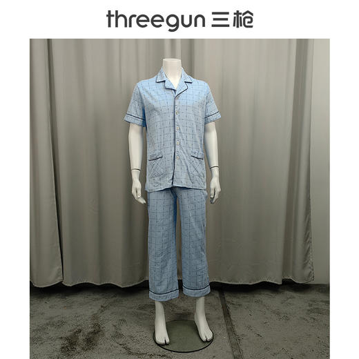 Threegun三枪 舒肤棉翻领开襟短袖长裤男家居套-80781D911 商品图12