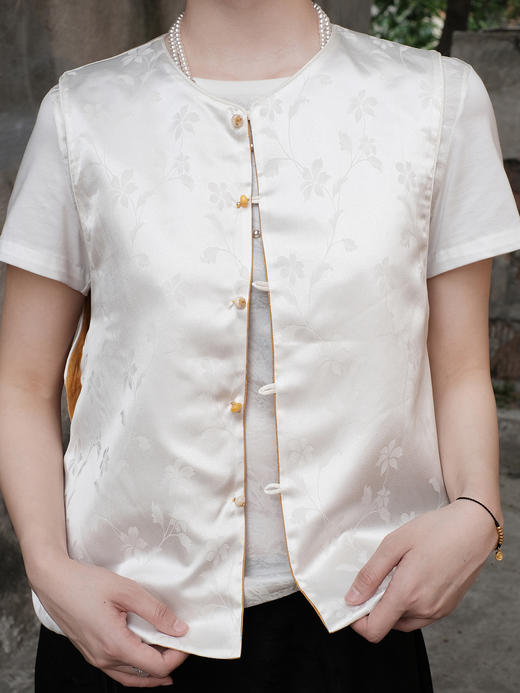 盛唐婧 |提花真丝缎双面穿对襟马甲-黄色 商品图5