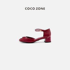 COCO ZONE时尚圆头一字带凉鞋气质百搭粗跟浅口女鞋CC2B0784