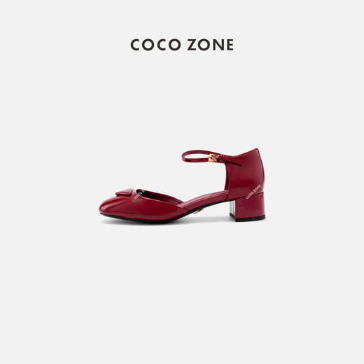COCO ZONE时尚圆头一字带凉鞋气质百搭粗跟浅口女鞋CC2B0784 商品图0