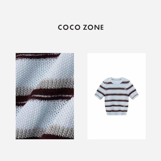 COCO ZONE"露水薄荷“夏季圆领短袖条纹套头针织衫简约百搭通勤上衣CC2B0795 商品图2