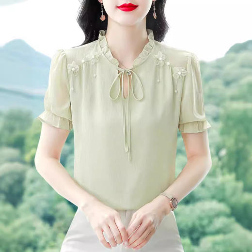 MZ 16578系带木耳边雪纺衫洋气小衫 商品图0