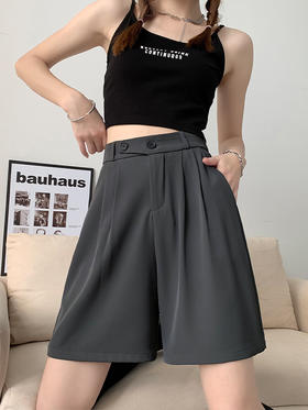 【冰感出行 爽到不行】时尚OL必备！设计感西装短裤，高腰显瘦，阔腿藏肉，秒变大长腿！冰感耐磨面料，百搭双扣，掀起休闲五分裤新风潮！