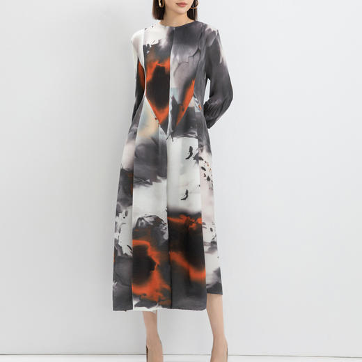 雀说 连衣裙女春夏高级感时尚灯笼袖宽松大码半高领长裙4ZF-0547 商品图1