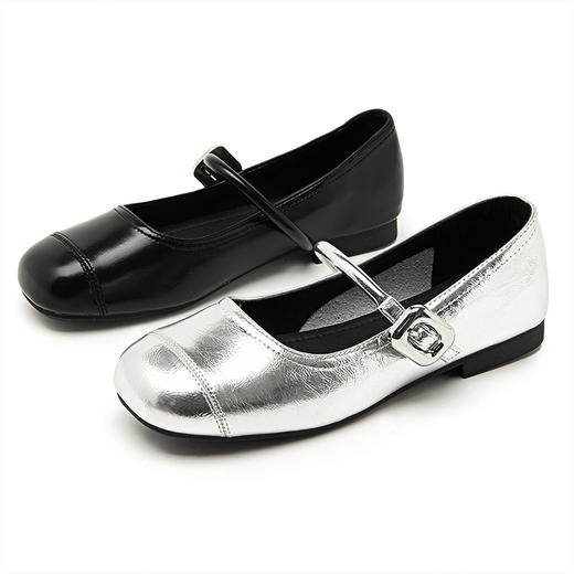 西遇小香风玛丽珍女鞋新款法式气质圆头软底平底银色单鞋V0046786 商品图5
