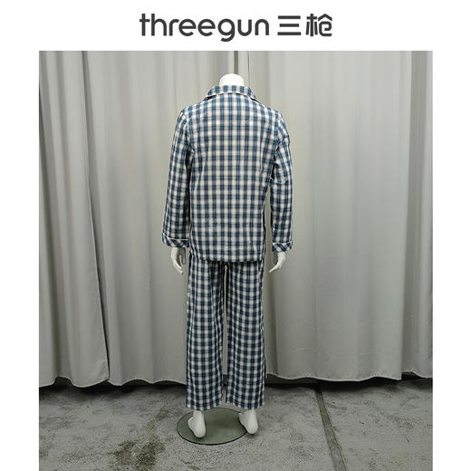 Threegun三枪 丝光棉彩格翻领开襟长袖长裤男家居套-81413D911 商品图2